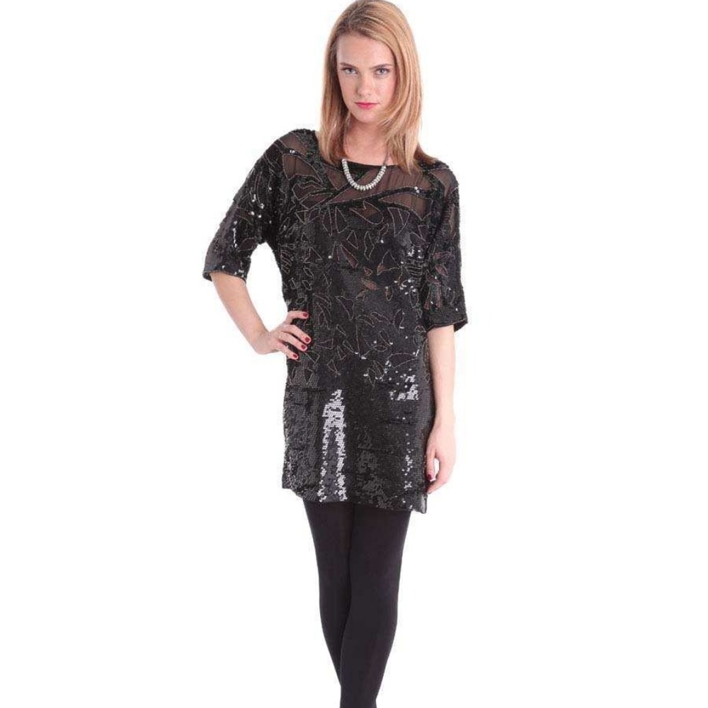 French Connection Black Sequin Mini Dress Sz XS